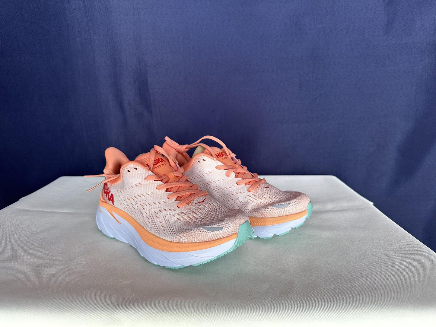 Size 6B - Hoka Women Clifton 8 Cantaloupe/Silver Peony Run Sneakers Shoes