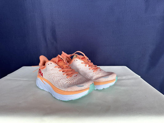 Size 6B - Hoka Women Clifton 8 Cantaloupe/Silver Peony Run Sneakers Shoes