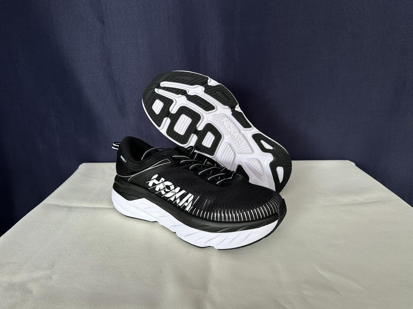 Size 9.5- Hoka Women Bondi 7 Black White Running Shoes Sneaker