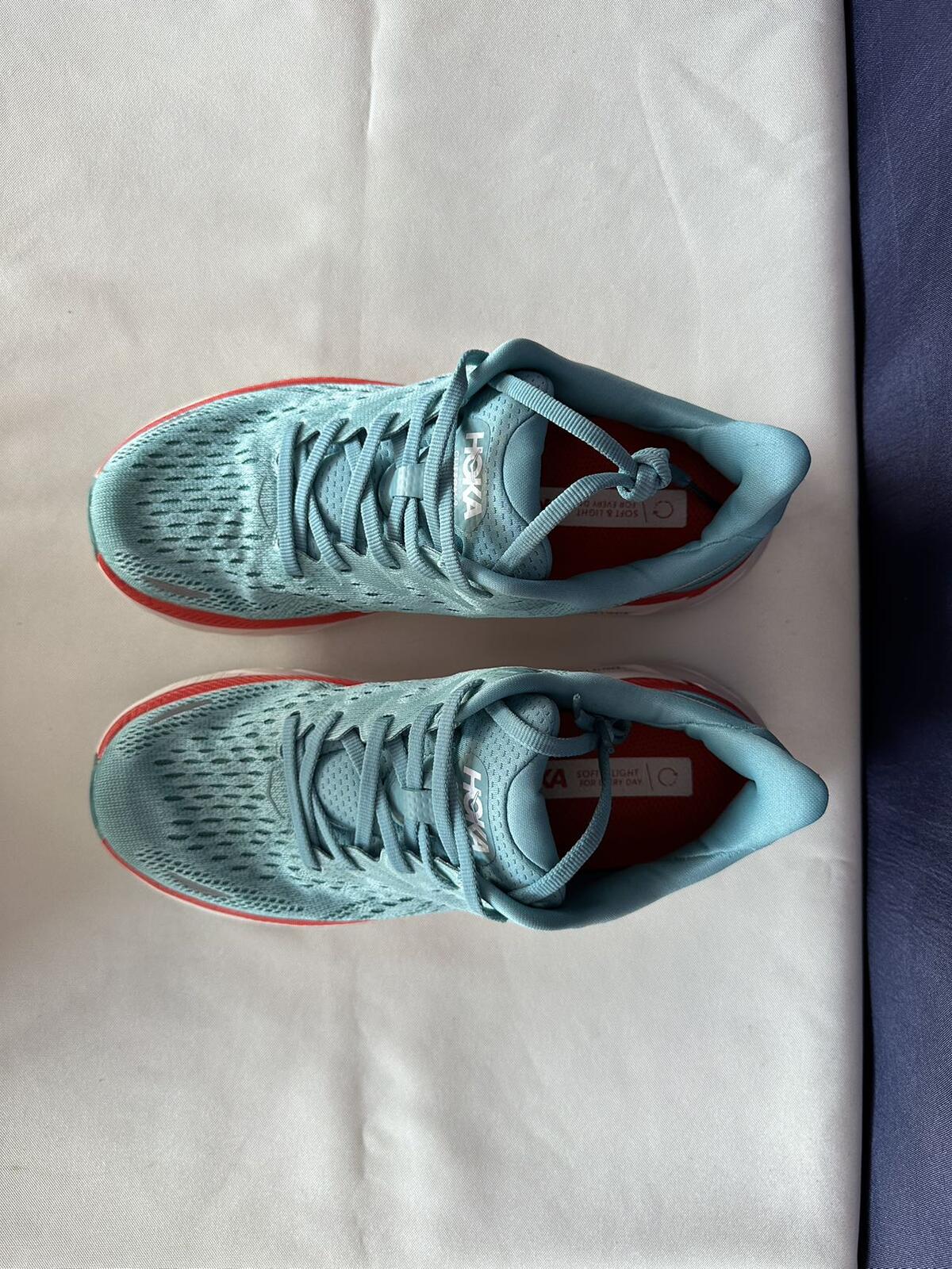 Size 7B - Hoka Women Clifton 8 Aquarelle/Eggshell Running Sneakers