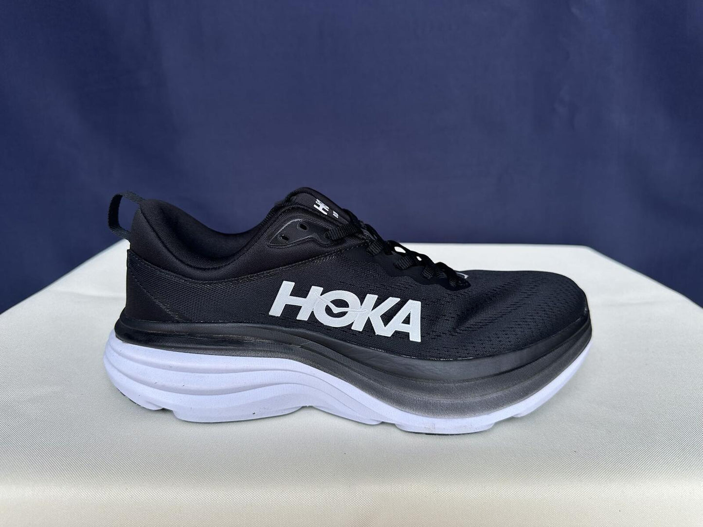 Size 9D- Hoka Men Bondi 8 Black/White Mens Sneakers Shoes