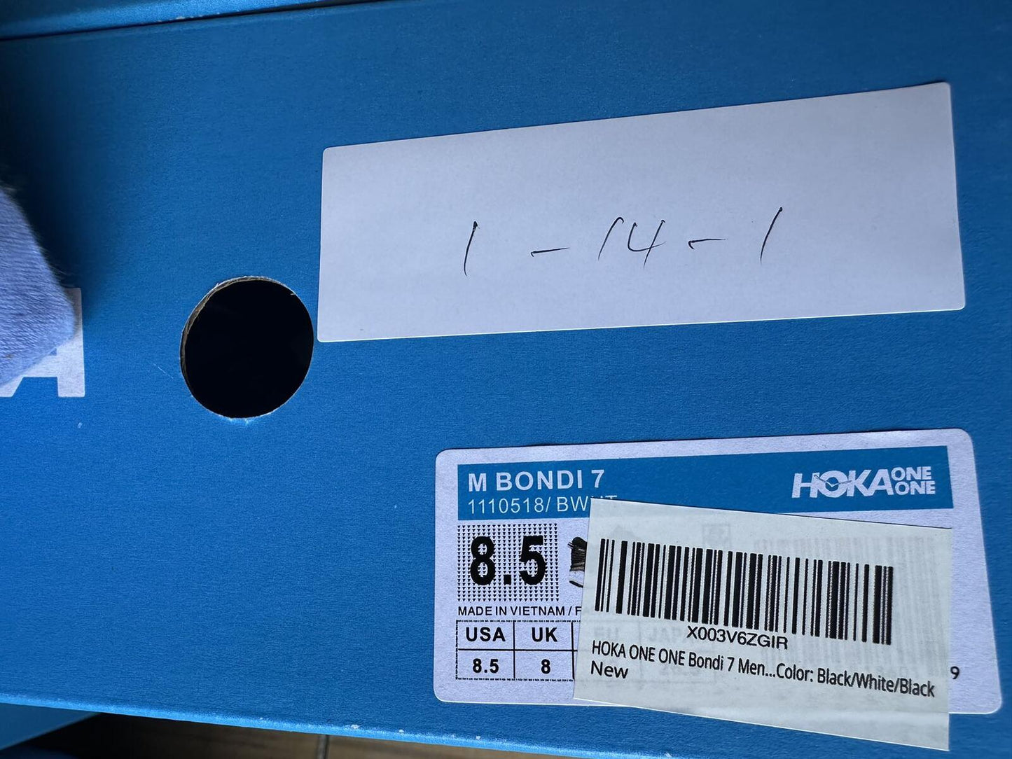 Size 8.5-Hoka Men Bondi 7 Black White Running Shoes Sneakers
