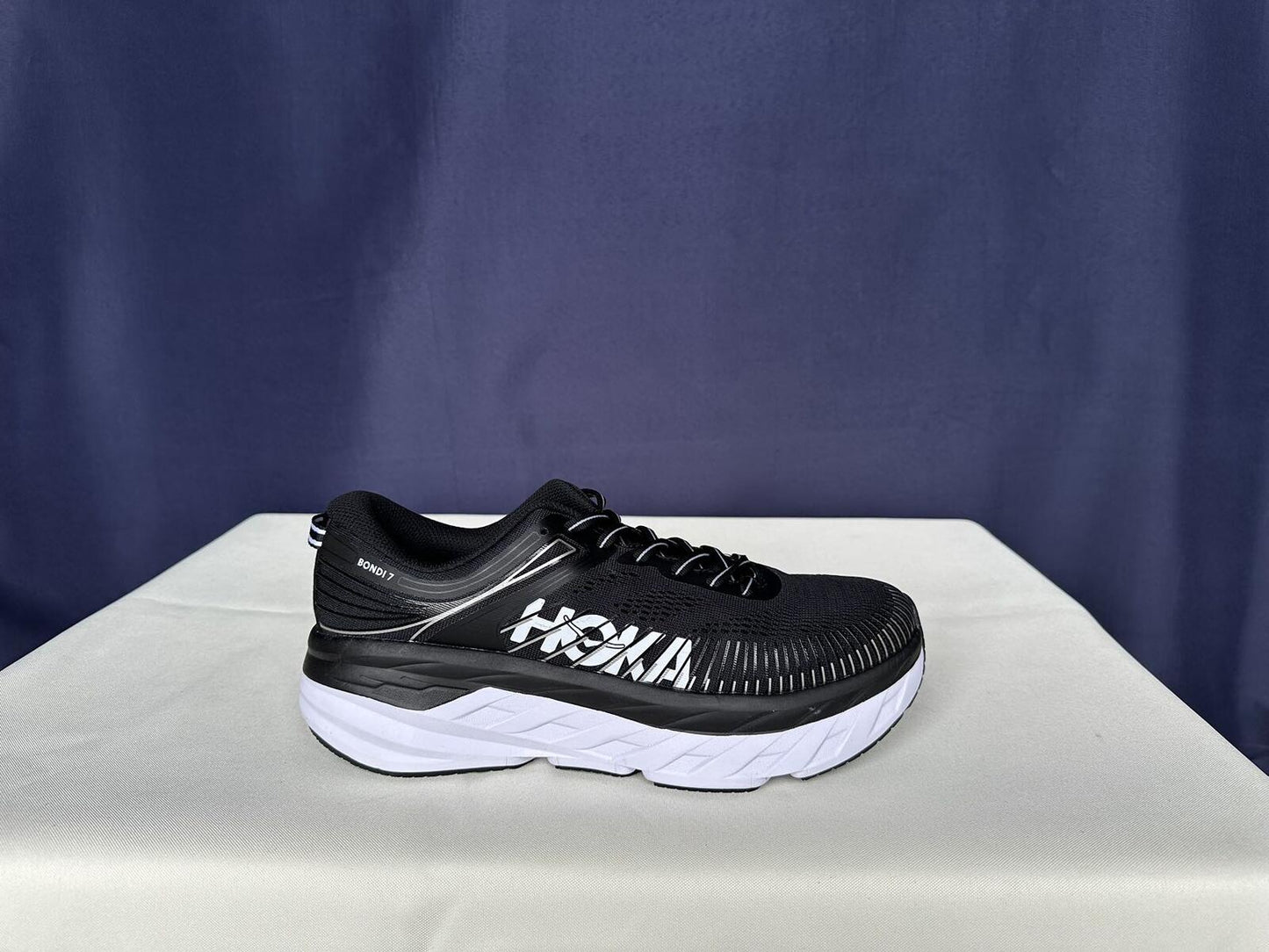Size 9.5- Hoka Women Bondi 7 Black White Trainer Shoes Sneakers