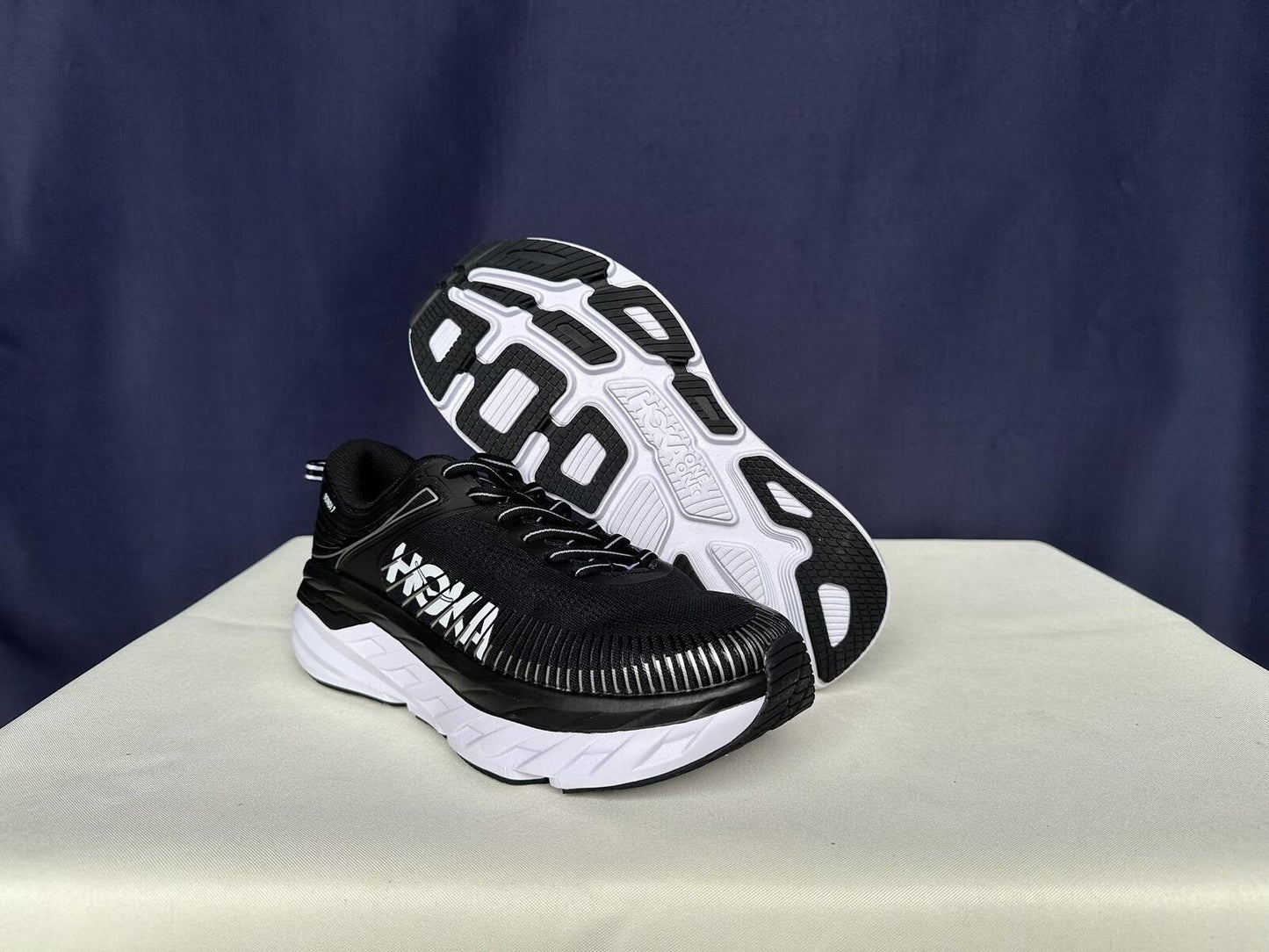Size 10.5 - Hoka Women Bondi 7 Black White Running Shoes Sneaker