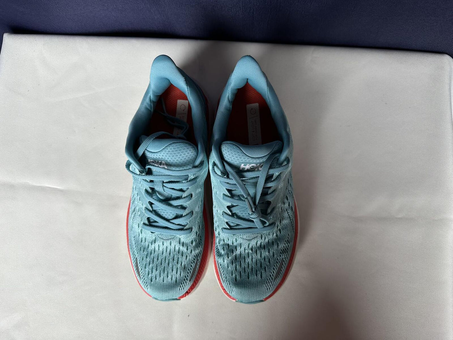 Size 7B- Hoka Women Clifton 8 Aquarelle/Eggshell Running Sneakers