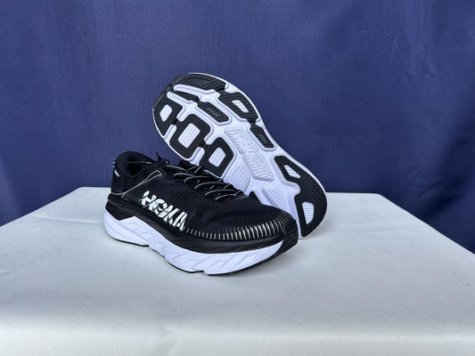 Size 9- Hoka Women Bondi 7 Black White Trainer Shoes Sneakers