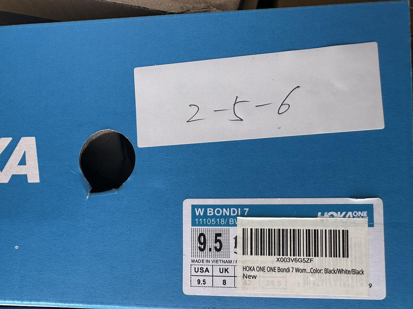 Size 9.5- Hoka Women Bondi 7 Black White Running Shoes Sneaker
