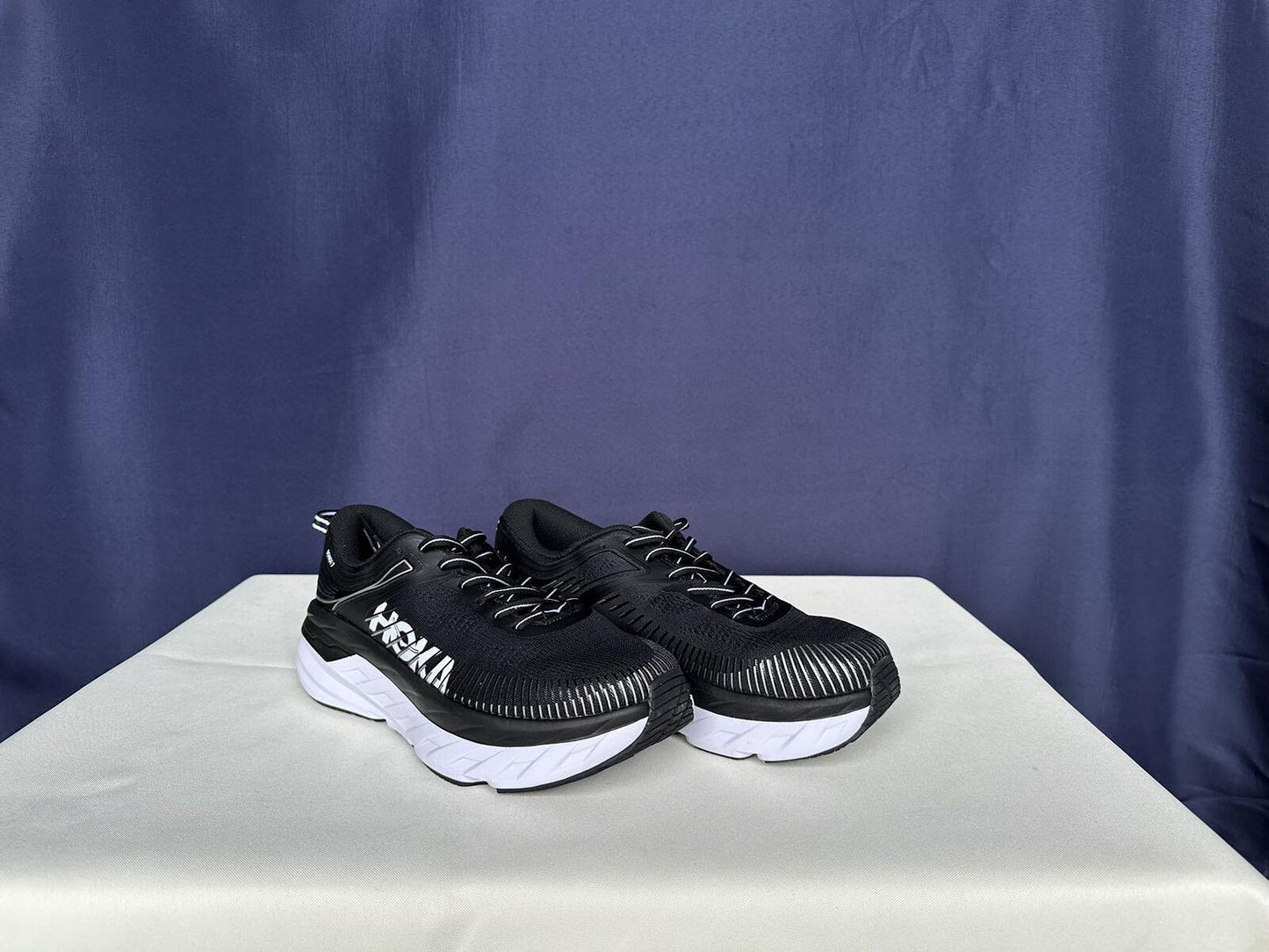 Size 9.5- Hoka Women Bondi 7 Black White Trainer Shoes Sneakers
