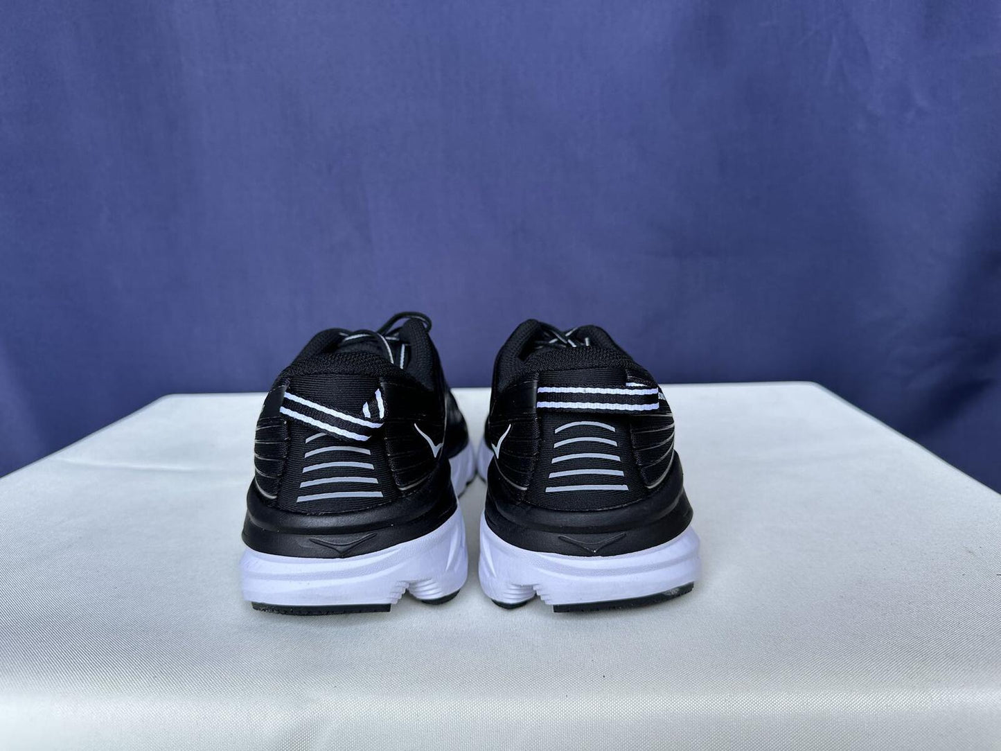 Size 9- Hoka Women Bondi 7 Black White Trainer Shoes Sneakers