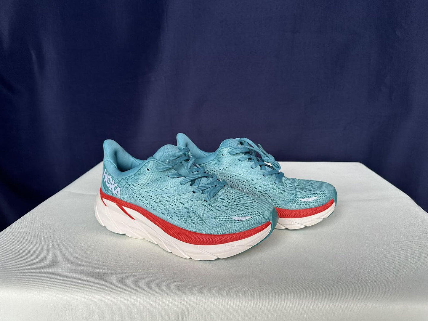 Size 7B- Hoka Women Clifton 8 Aquarelle/Eggshell Running Sneakers
