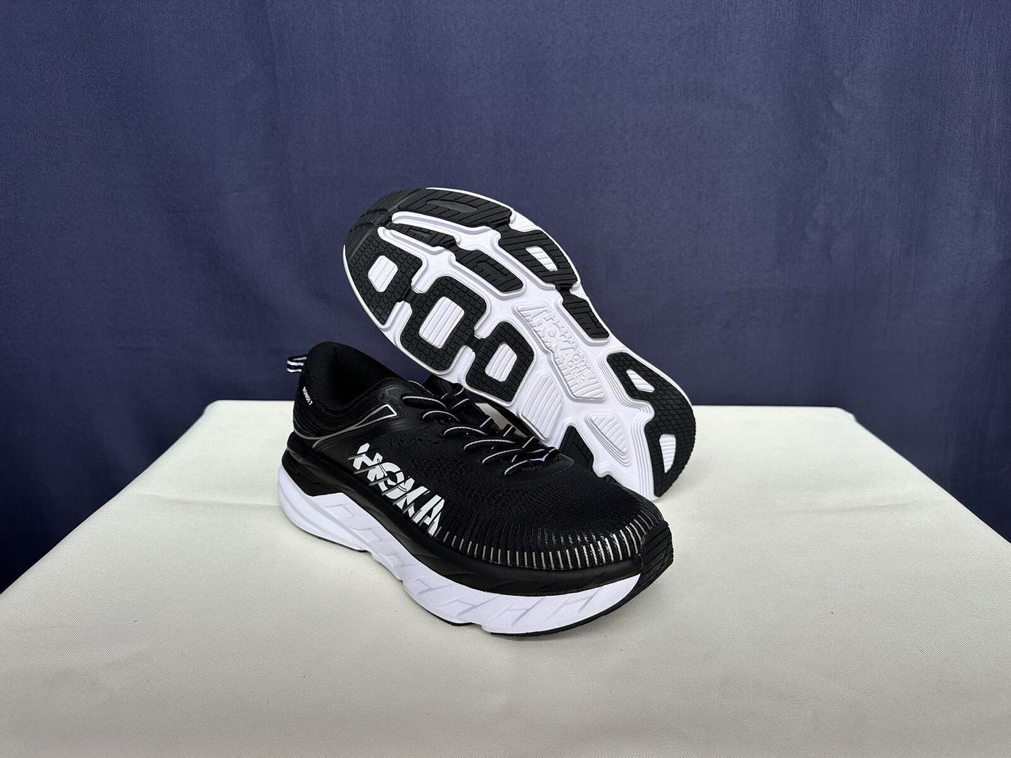 Size 9.5- Hoka Women Bondi 7 Black White Running Shoes Sneaker