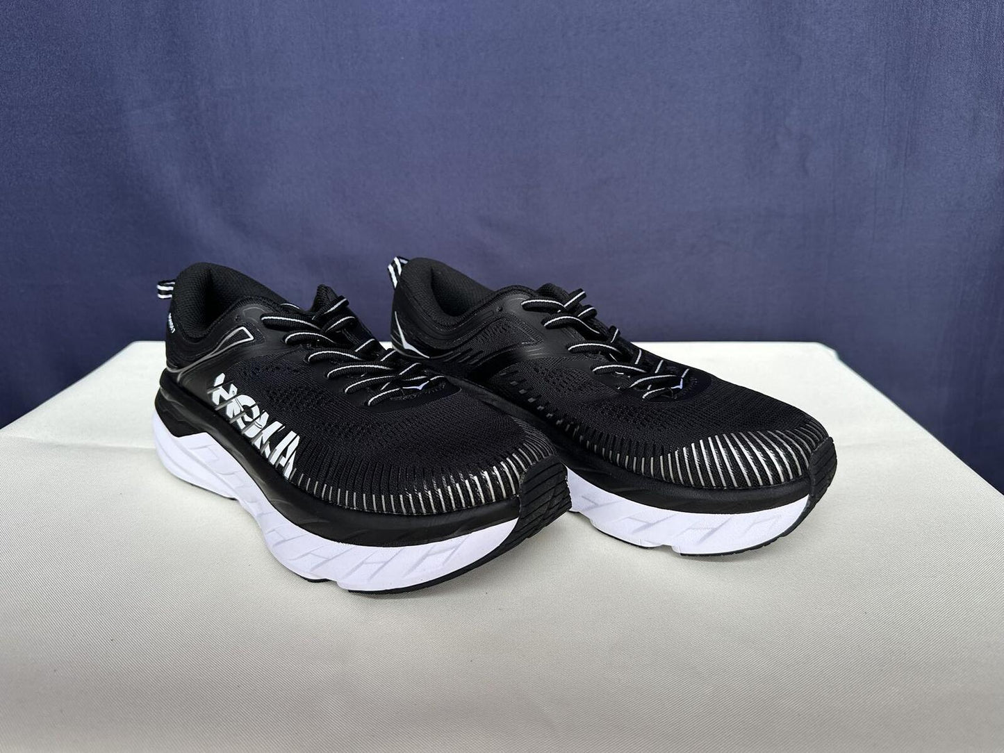 Size 9.5- Hoka Women Bondi 7 Black White Running Shoes Sneaker