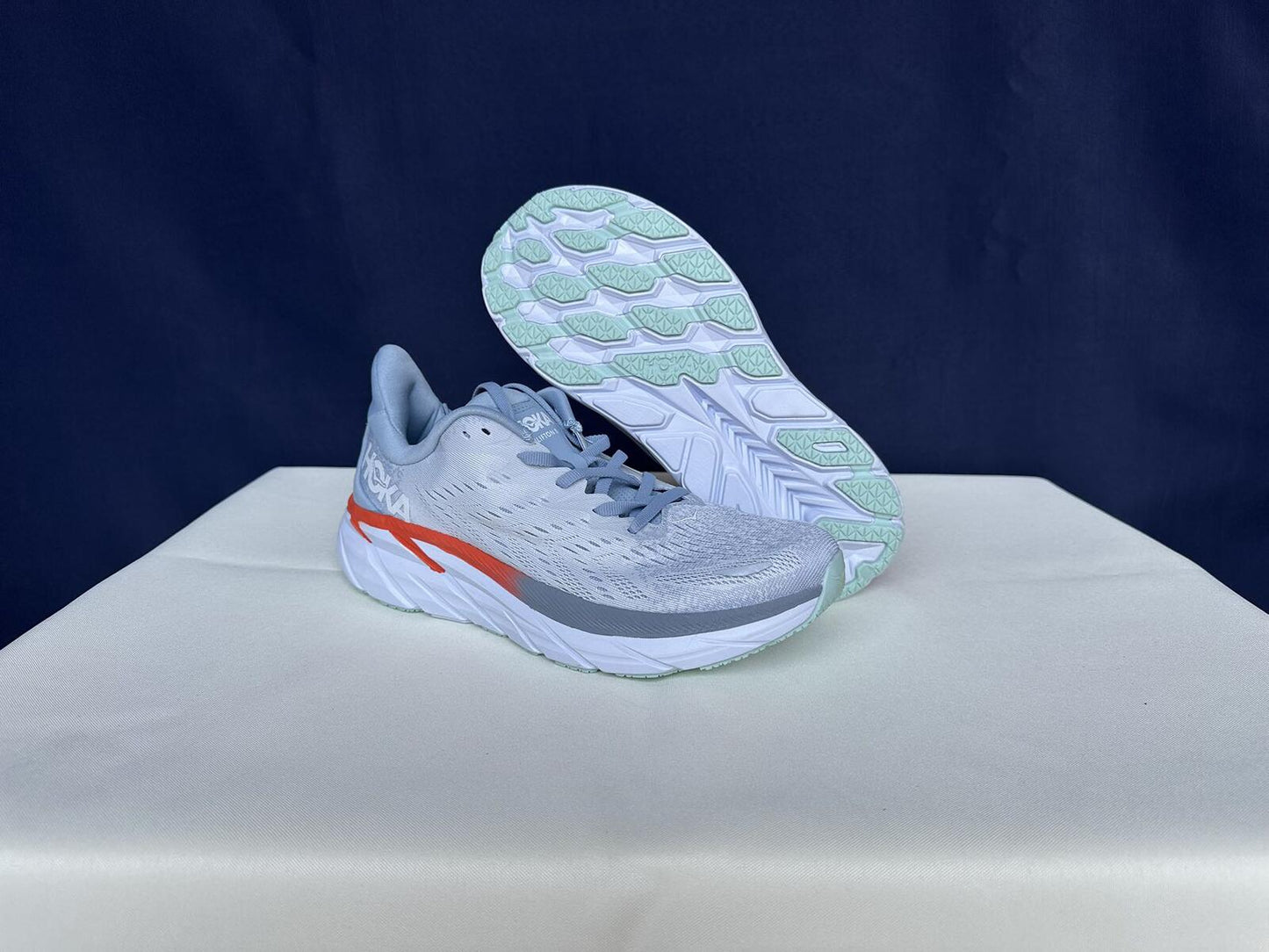 Size 9.5B- Hoka Women Clifton 8 Blue Fog/Plein Air Sneakers