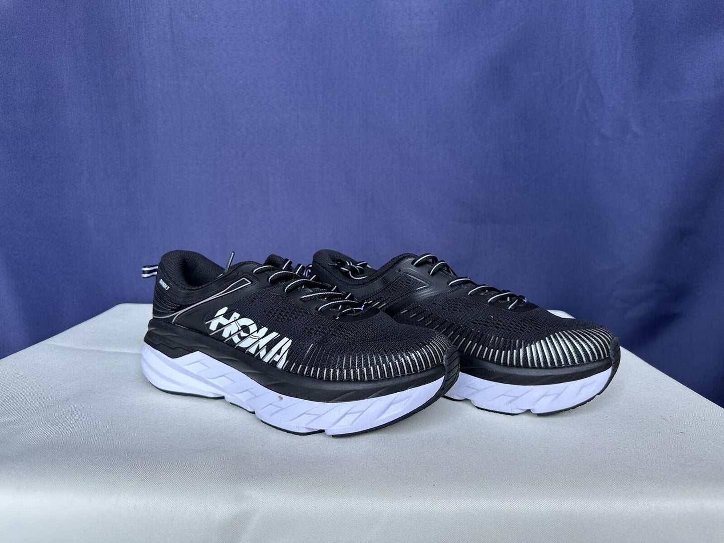 Size 9- Hoka Women Bondi 7 Black White Trainer Shoes Sneakers