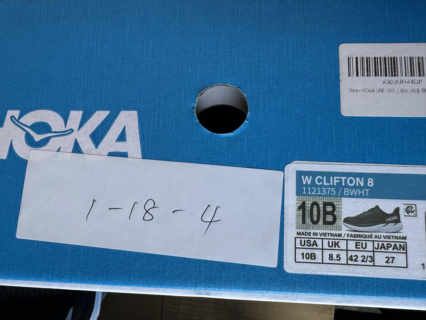 Size 10B- Hoka Women Clifton 8 Black White Run Sneakers Shoes
