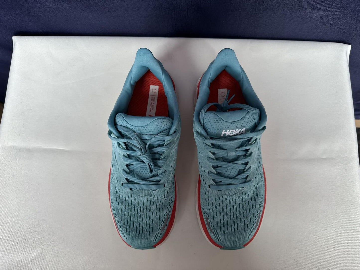 Size 9.5B- Hoka Women Clifton 8 Aquarelle/Eggshell Running Sneakers