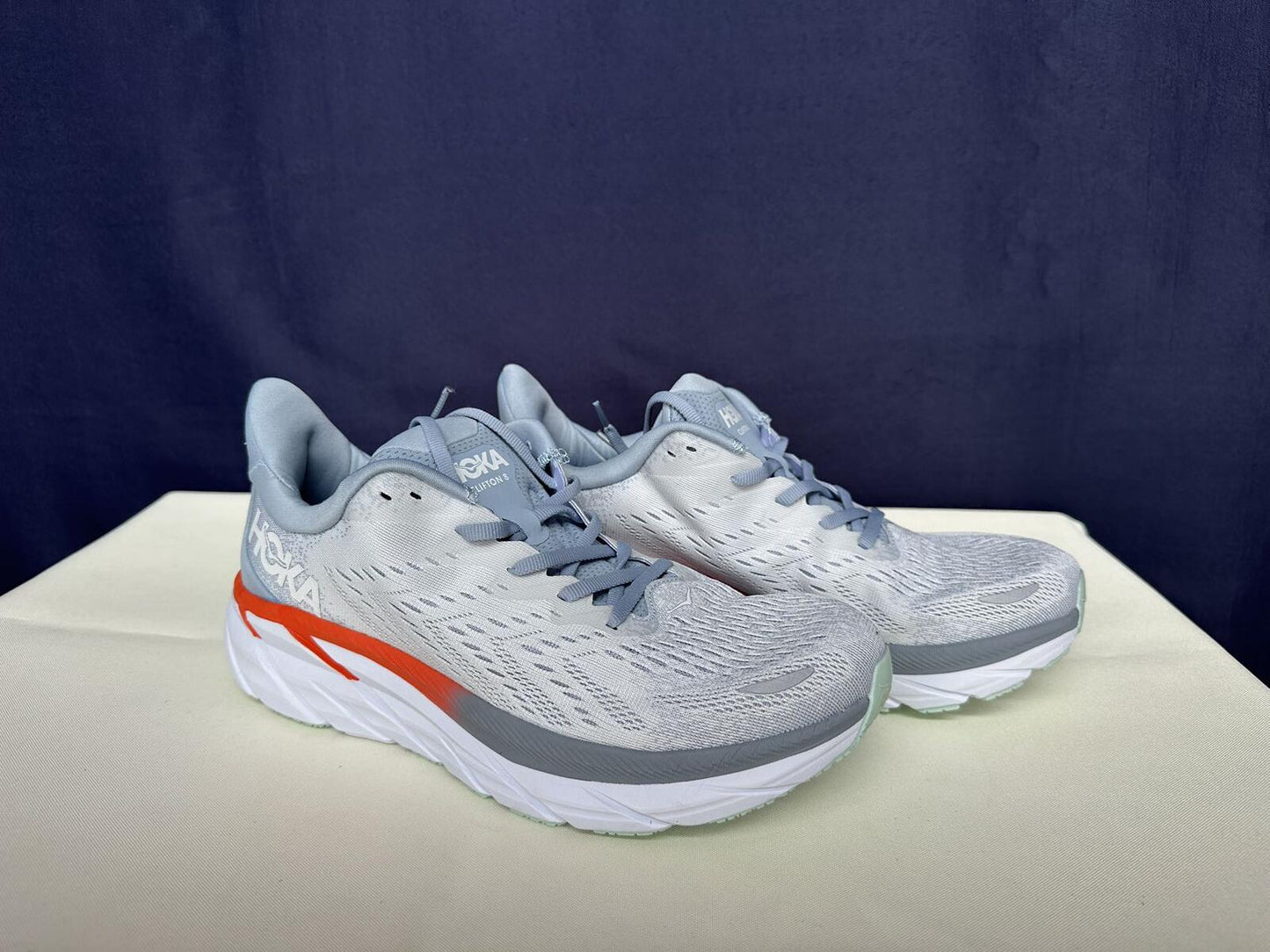 Size 10.5B- Hoka Women Clifton 8 Blue Fog/Plein Air Sneakers