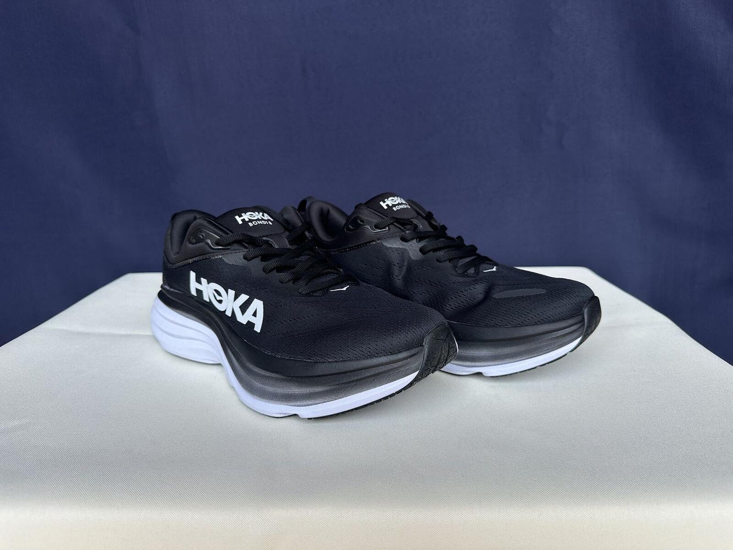 Size 10D- Hoka Men Bondi 8 Black/White Mens Sneakers Shoes