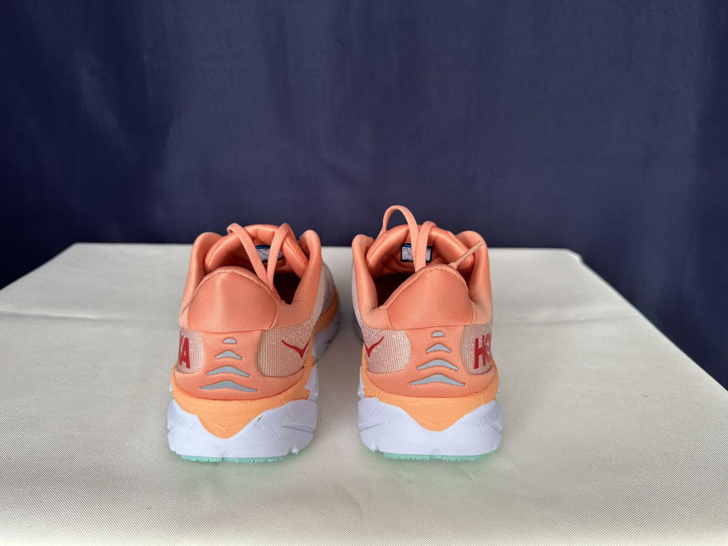 Size 6.5B- Hoka Women Clifton 8 Cantaloupe/Silver Peony Run Sneakers Shoes