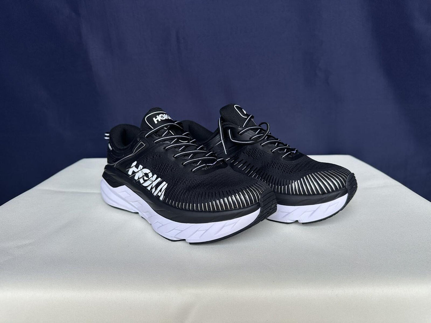 Size 8.5-Hoka Men Bondi 7 Black White Running Shoes Sneakers