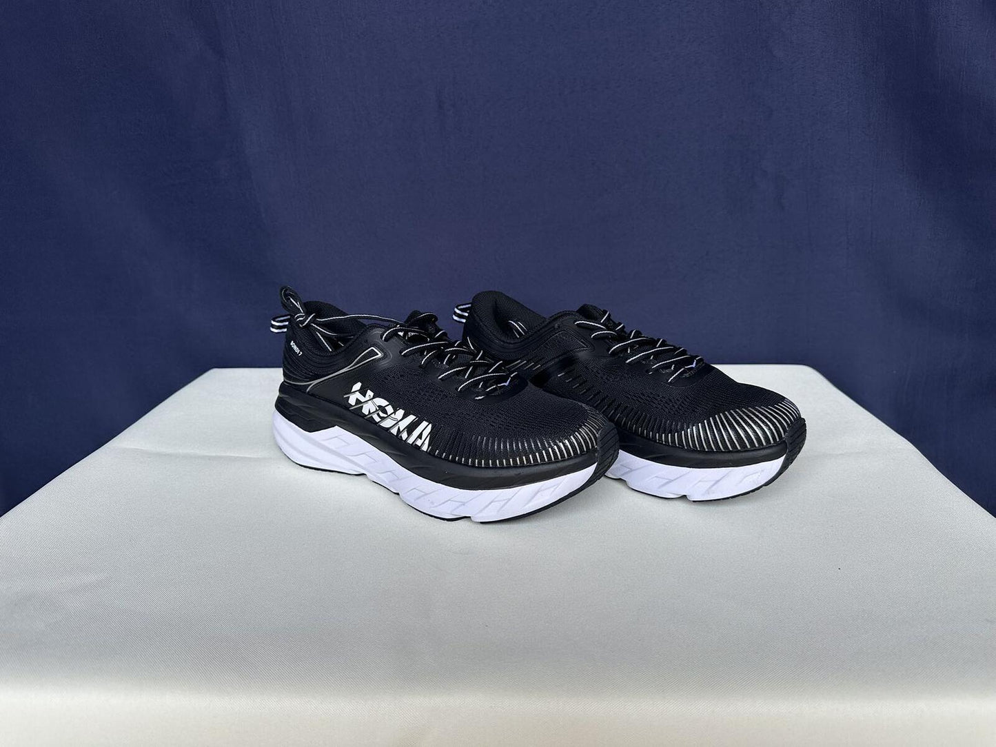 Size 8- Hoka Women Bondi 7 Black White Running Shoes Sneaker