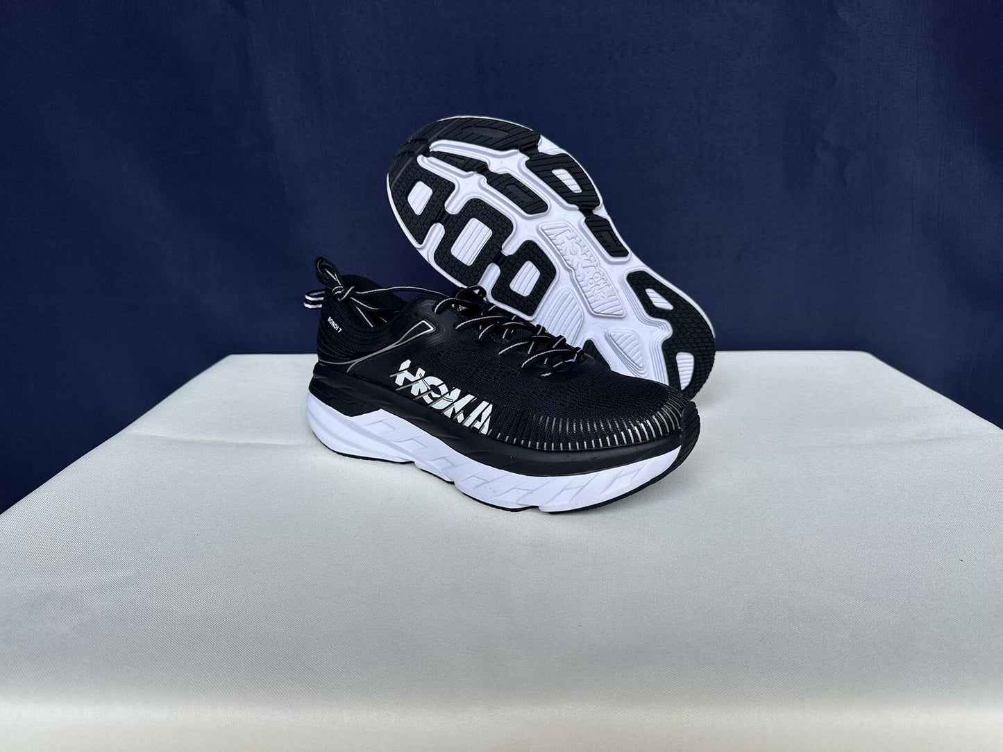 Size 8- Hoka Women Bondi 7 Black White Running Shoes Sneaker