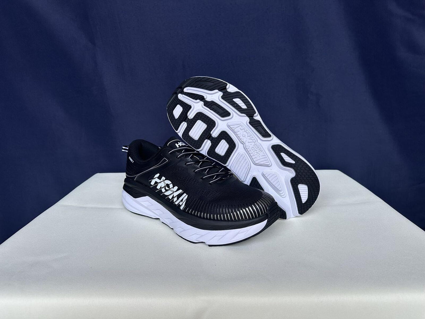 Size 11- Hoka Men Bondi 7 Black White Running Shoes Sneakers