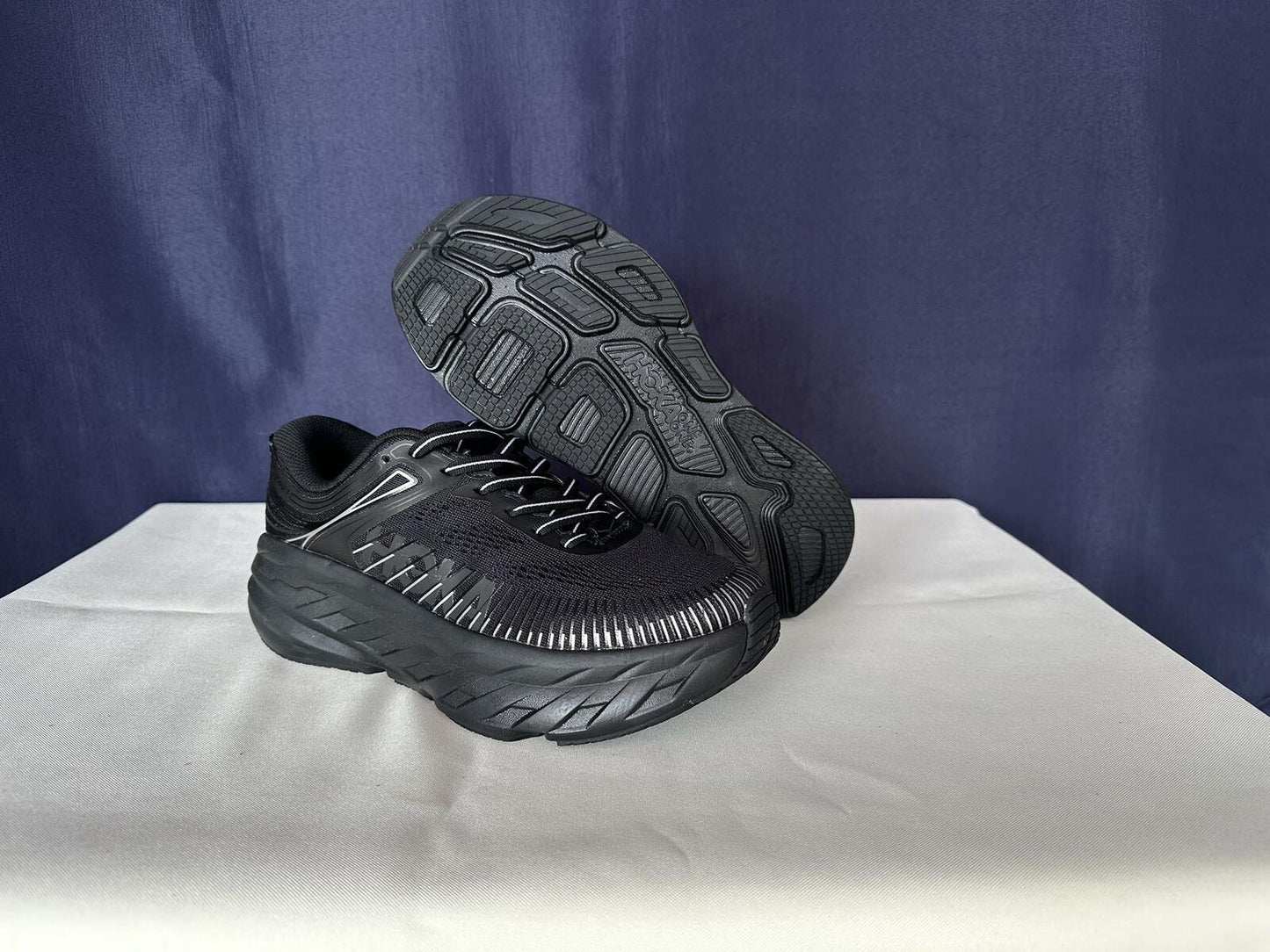 Size 8- Hoka Men Bondi 7 Black Black Running Shoes Sneakers