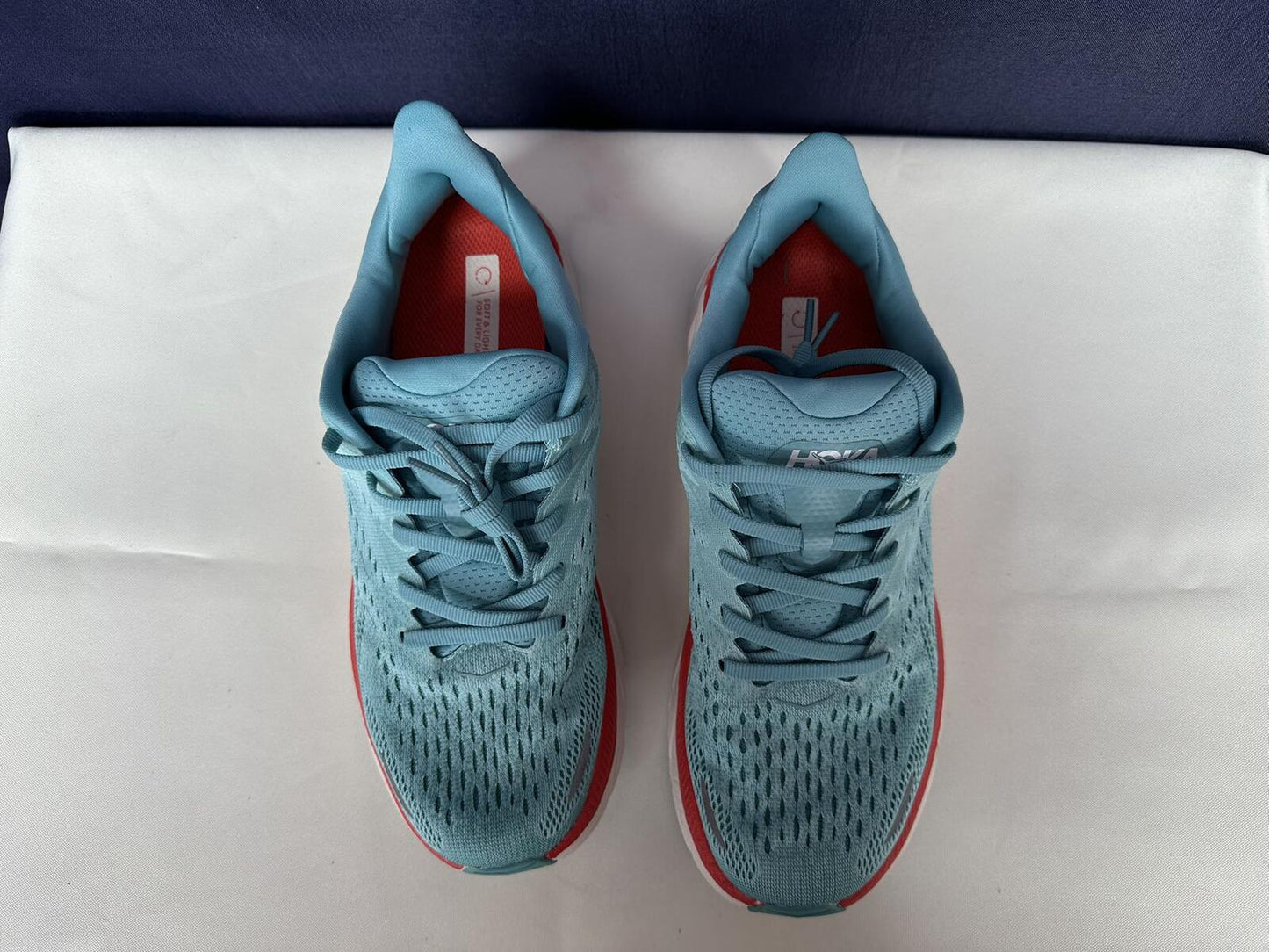 Size 9.5B- Hoka Women Clifton 8 Aquarelle/Eggshell Running Sneakers