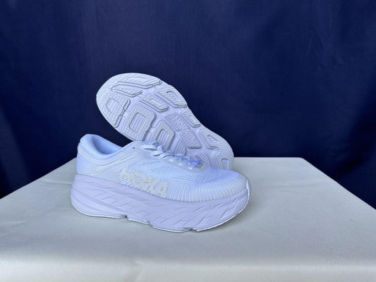 Size 9.5- Hoka Women Bondi 7 White White Trainer Sneakers Shoes