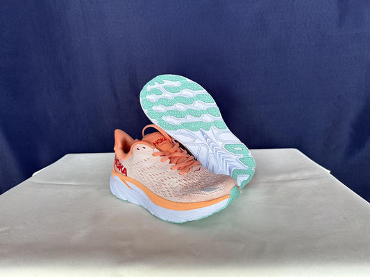 Size 6B - Hoka Women Clifton 8 Cantaloupe/Silver Peony Run Sneakers Shoes