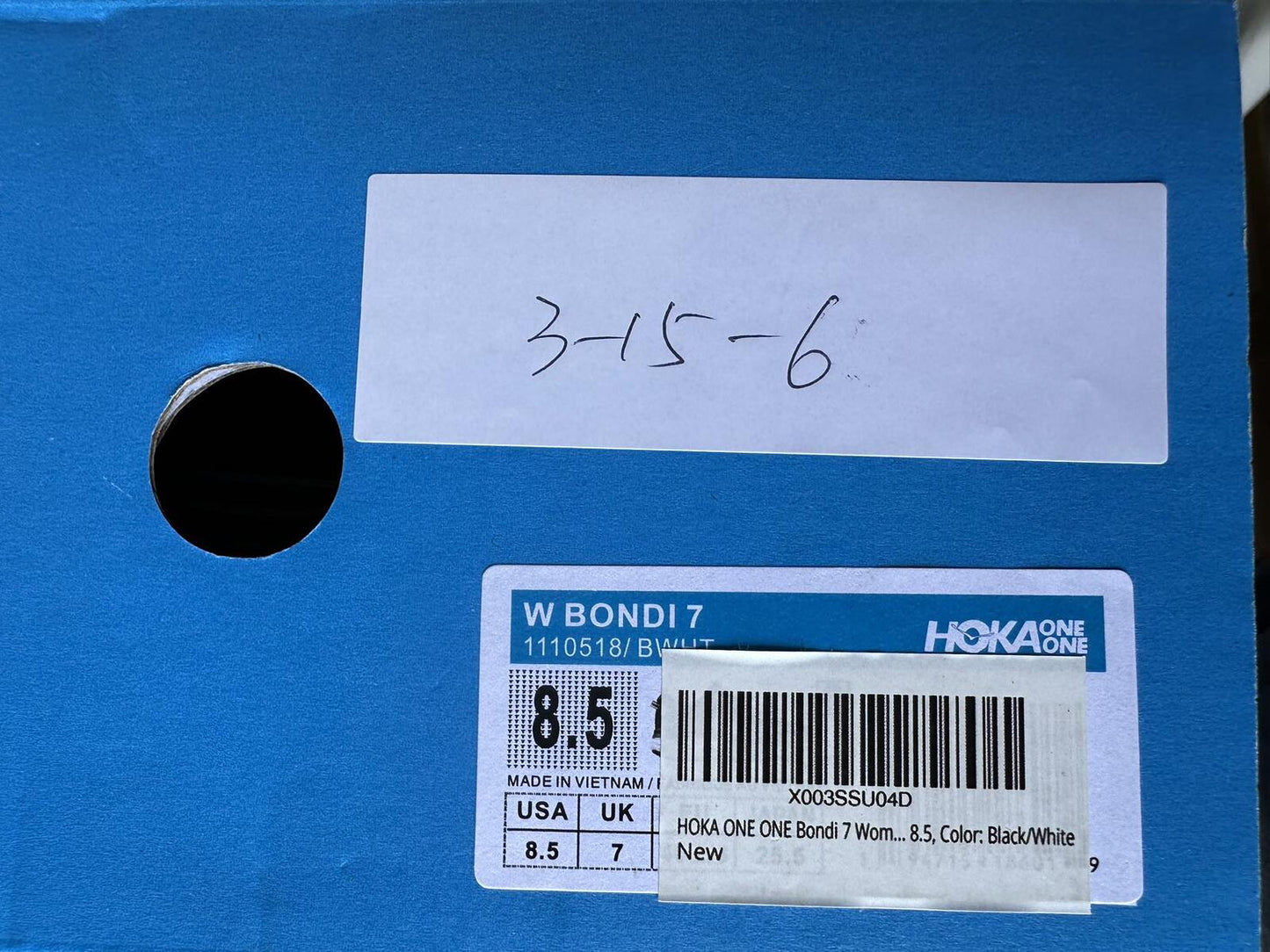 Size 8.5 - Hoka Women Bondi 7 Black White Running Shoes Sneaker