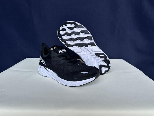 Size 10B- Hoka Women Clifton 8 Black White Run Sneakers Shoes