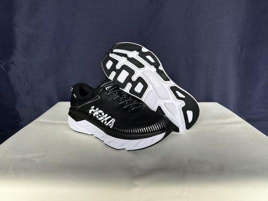 Size 9- Hoka Men Bondi 7 Black White Trainer Shoes Sneakers