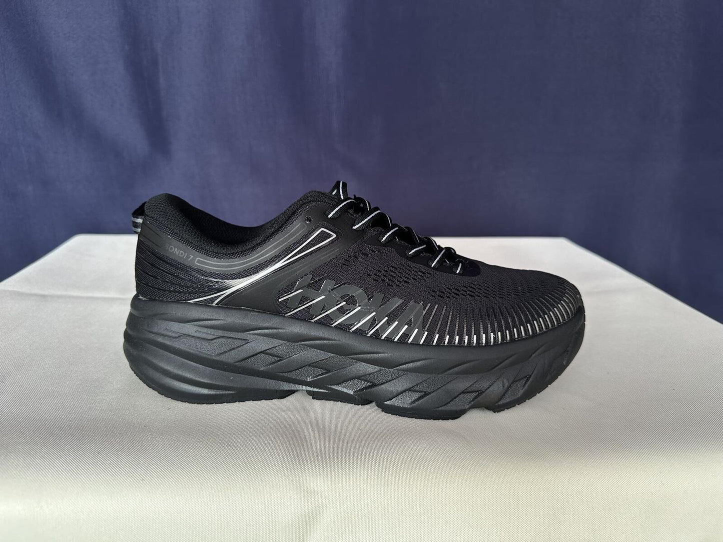 Size 8- Hoka Men Bondi 7 Black Black Running Shoes Sneakers