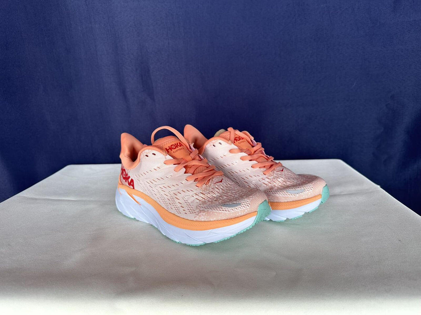 Size 6B - Hoka Women Clifton 8 Cantaloupe/Silver Peony Run Sneakers Shoes