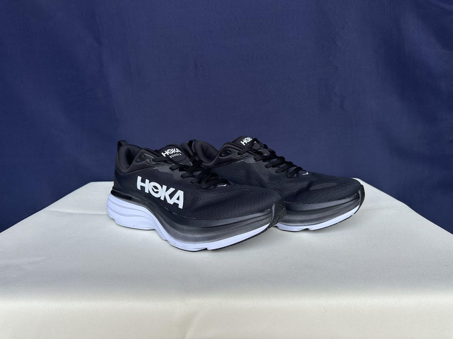 Size 9D- Hoka Men Bondi 8 Black/White Mens Sneakers Shoes