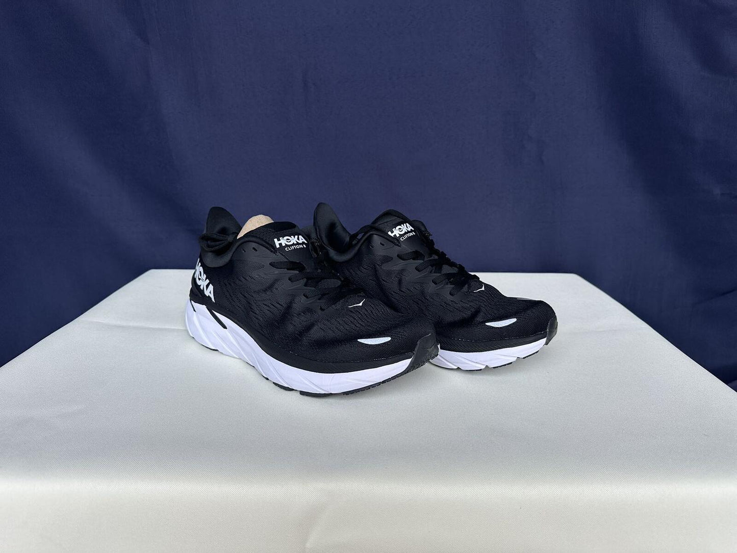 Size 10B- Hoka Women Clifton 8 Black White Run Sneakers Shoes