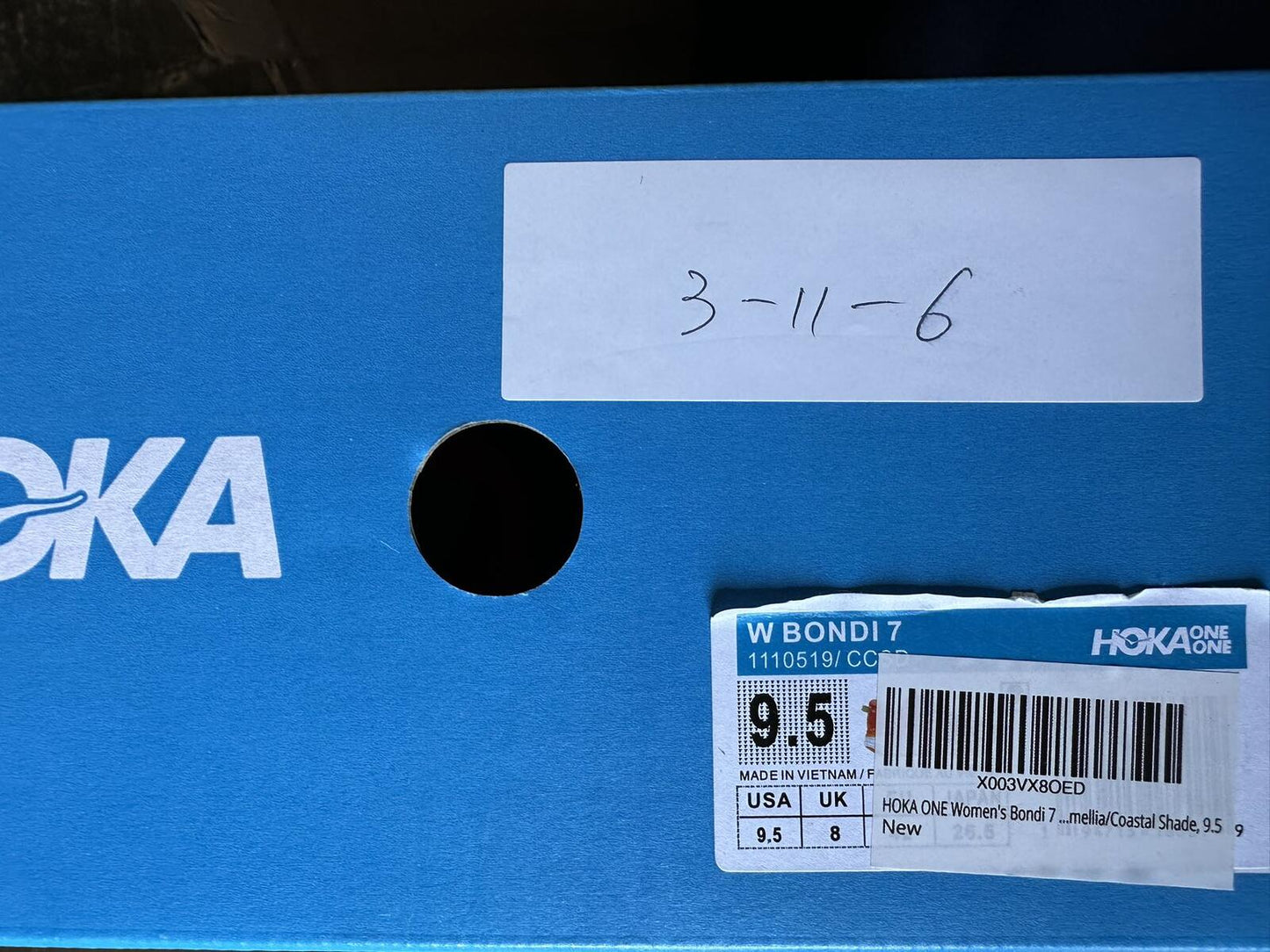 Size 9.5- Hoka Women Bondi 7 Camellia/Coastal Shade Sneakers