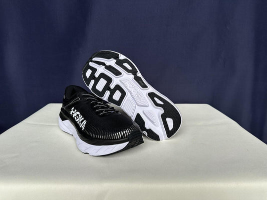 Size 9- Hoka Women Bondi 7 Black White Trainer Shoes Sneakers