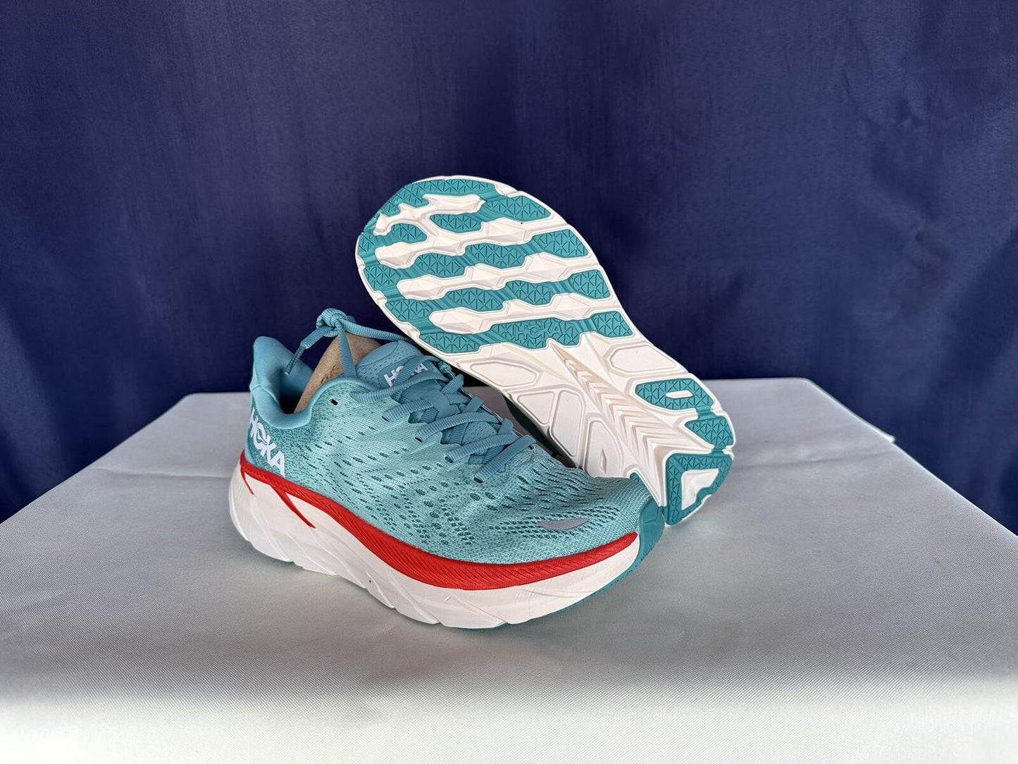 Size 7B - Hoka Women Clifton 8 Aquarelle/Eggshell Running Sneakers