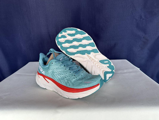 Size 7B - Hoka Women Clifton 8 Aquarelle/Eggshell Running Sneakers