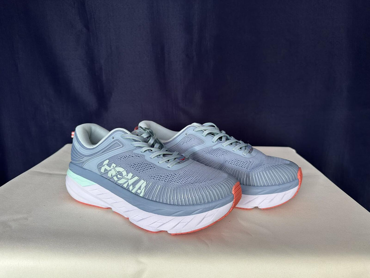 Size 11- Hoka Women Bondi 7 Blue Fog Blue Glass Sneakers