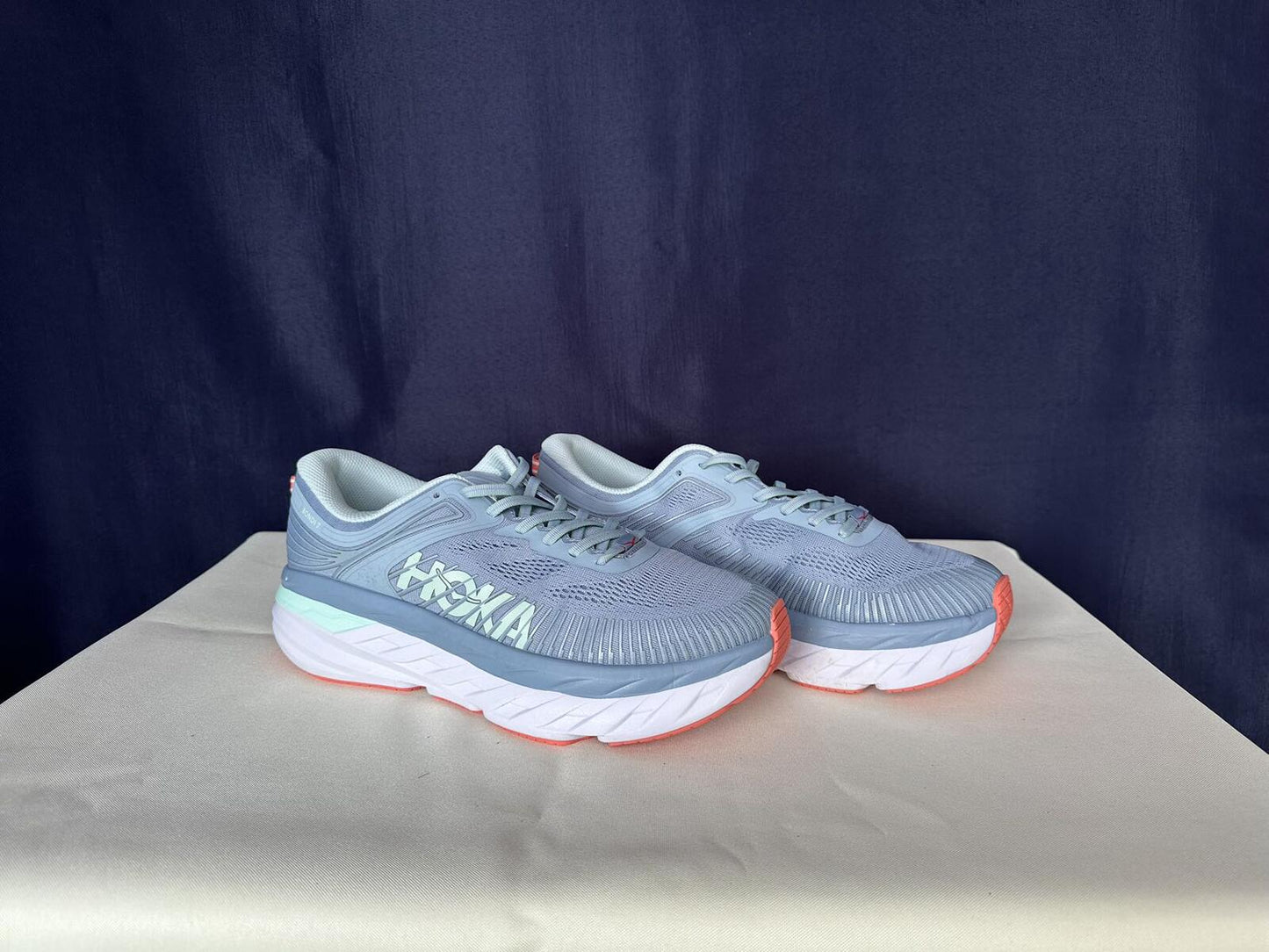 Size 11- Hoka Women Bondi 7 Blue Fog Blue Glass Sneakers