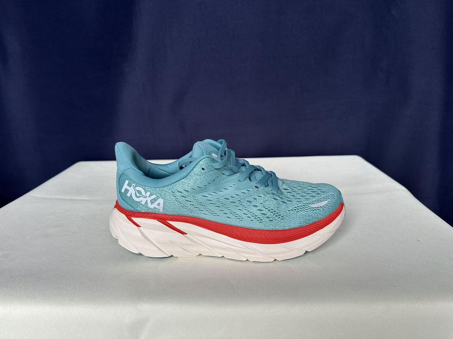Size 7B- Hoka Women Clifton 8 Aquarelle/Eggshell Running Sneakers