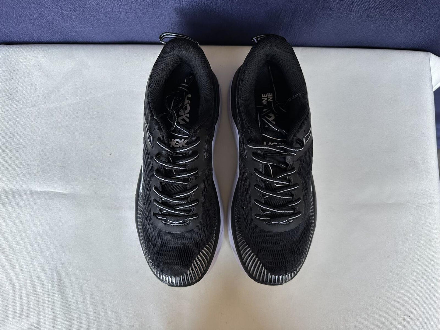 Size 9- Hoka Women Bondi 7 Black White Trainer Shoes Sneakers