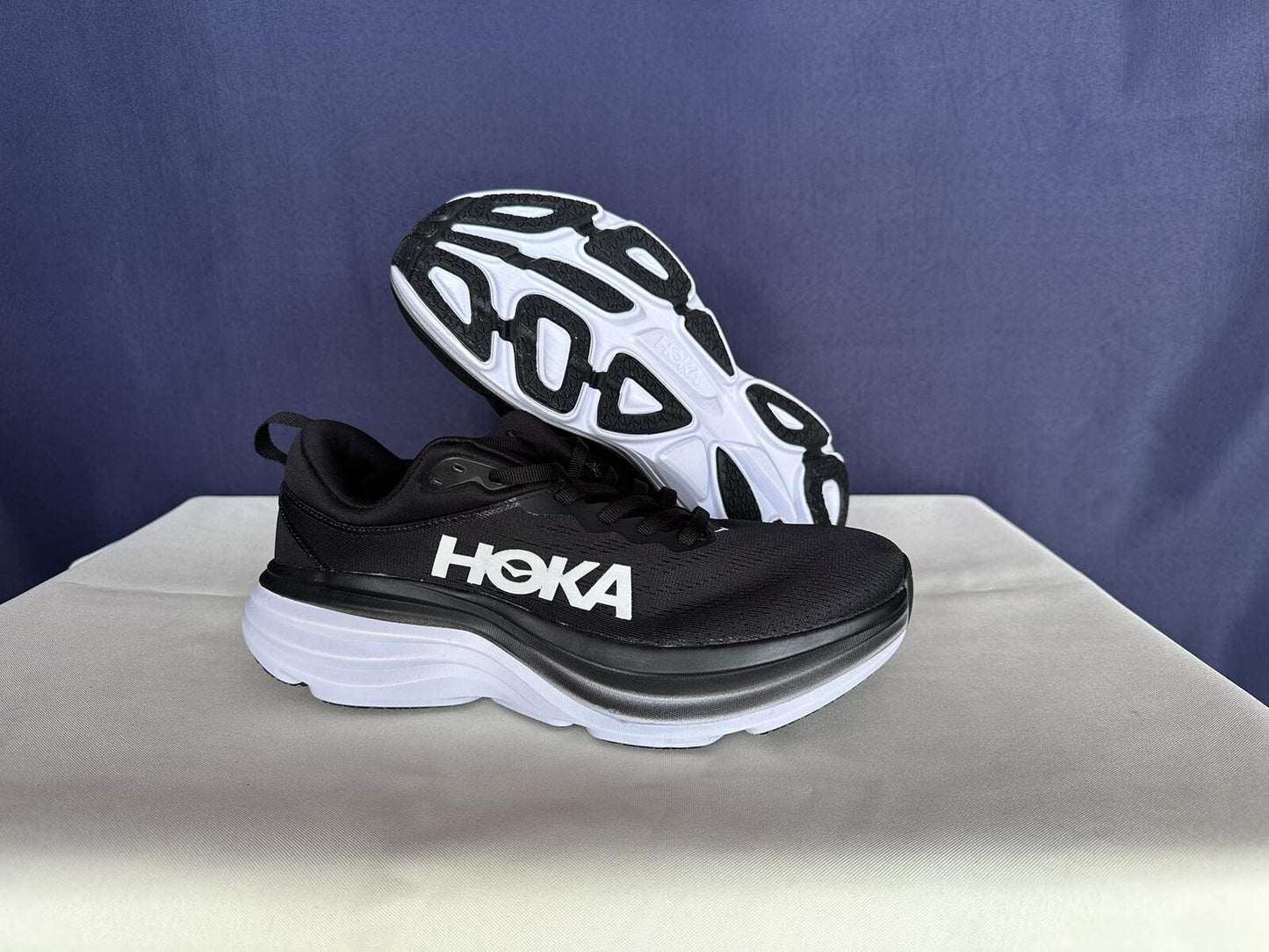 Size 10.5B - Hoka Women Bondi 8 Black/White Womens Sneakers Shoes