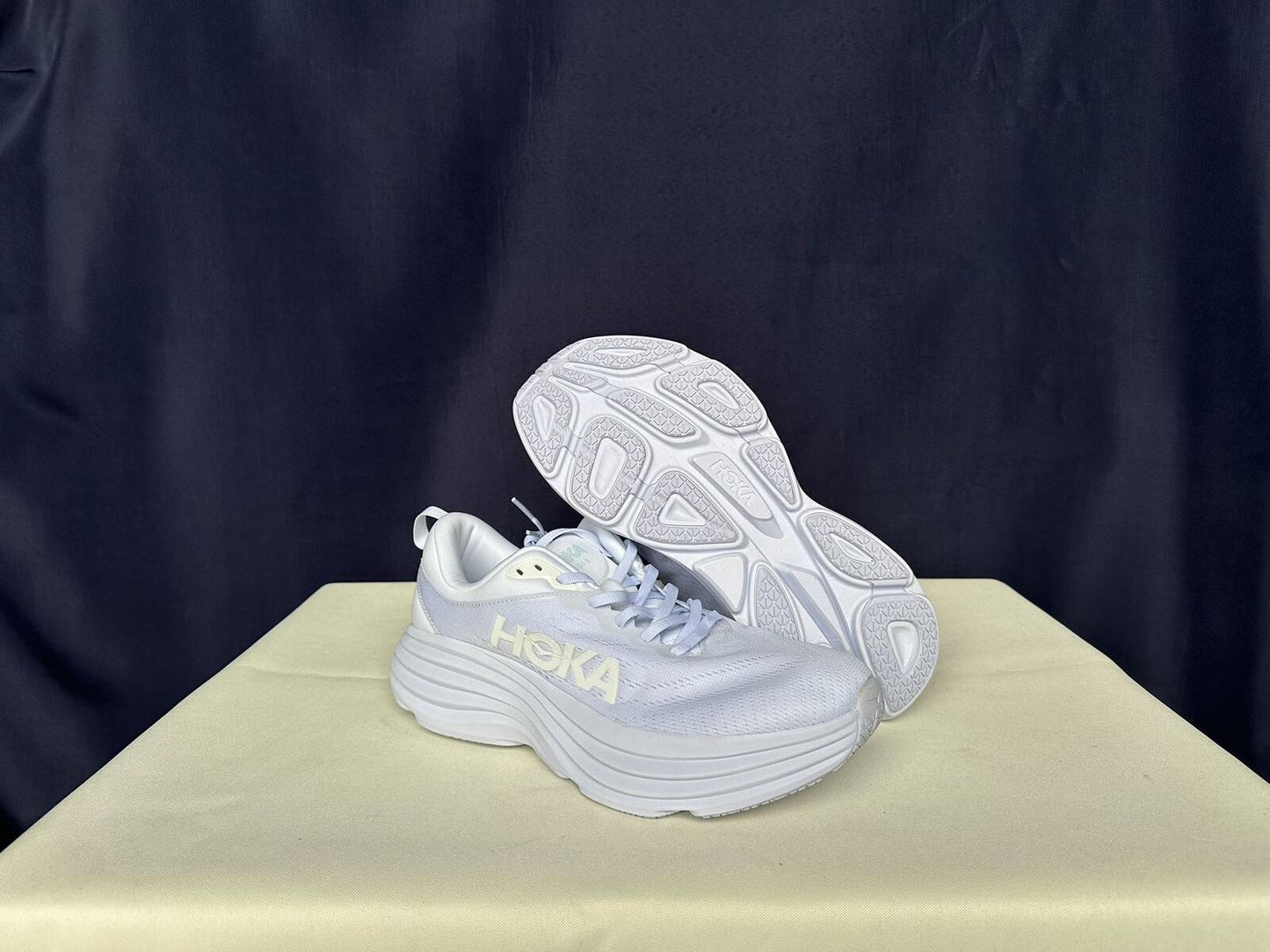 Size 11D - Hoka Men Bondi 8 White White Sneakers Shoes