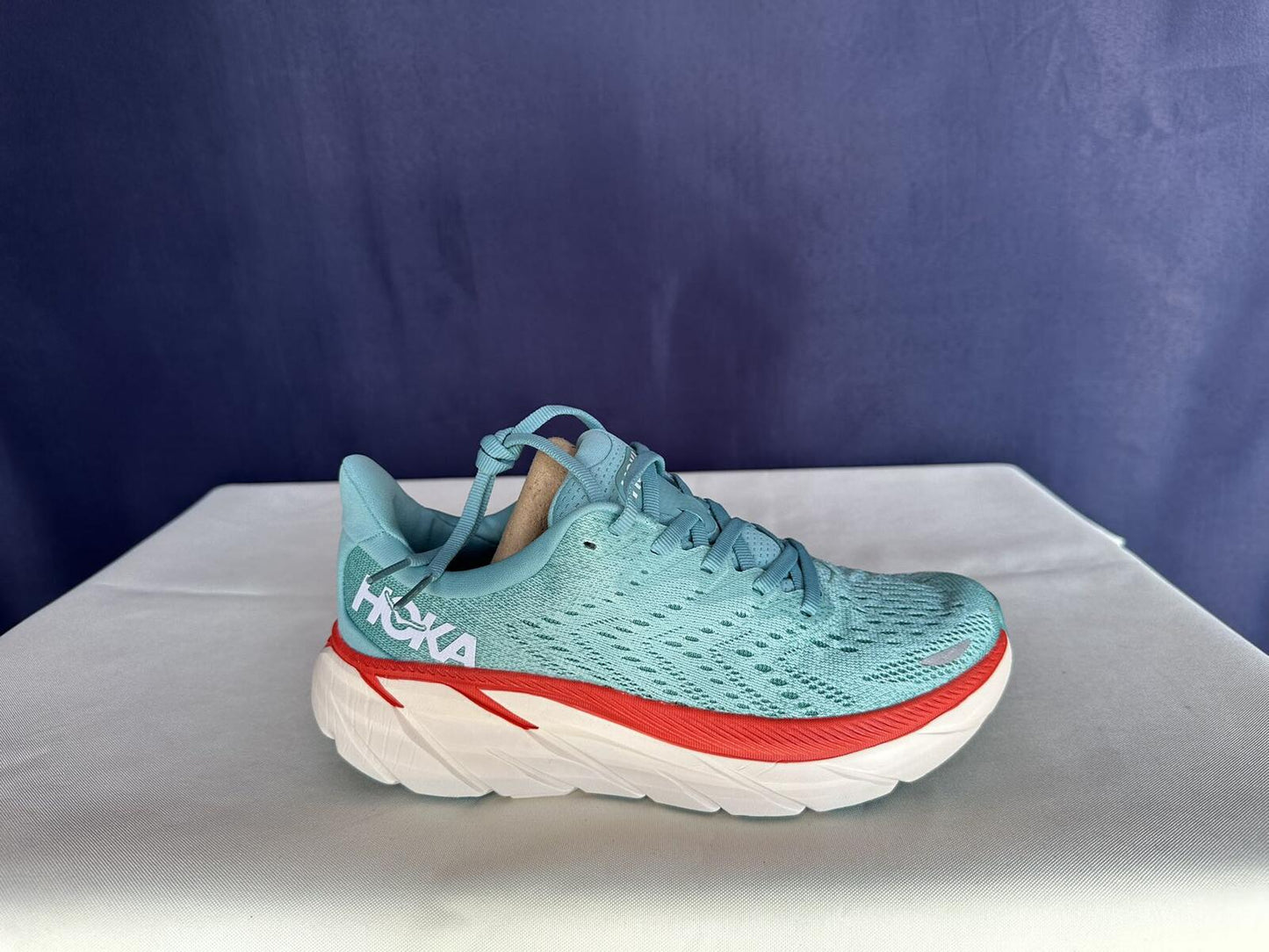 Size 7B - Hoka Women Clifton 8 Aquarelle/Eggshell Running Sneakers
