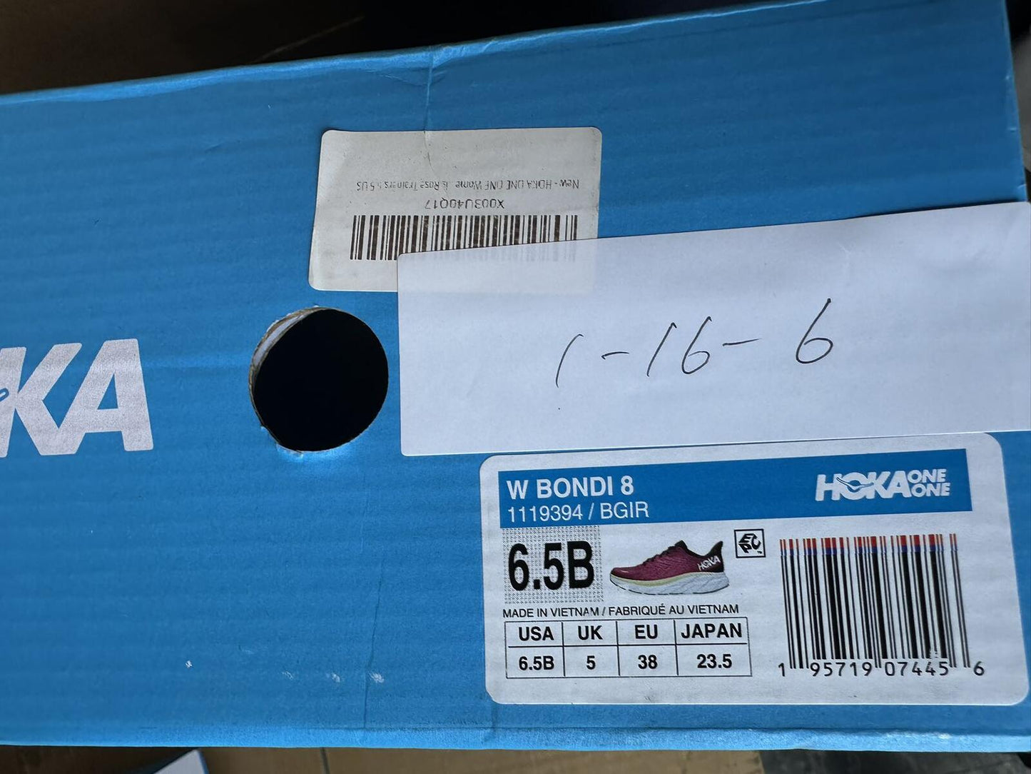 Size 6.5B- Hoka Women Bondi 8 Blue Graphite Ibis Rose Sneakers